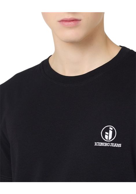 Slim Fit T-shirt in Black Stretch Cotton Jersey with Iceberg IJ Logo Embroidery ICEBERG JEANS | sweaters | F021P4109000